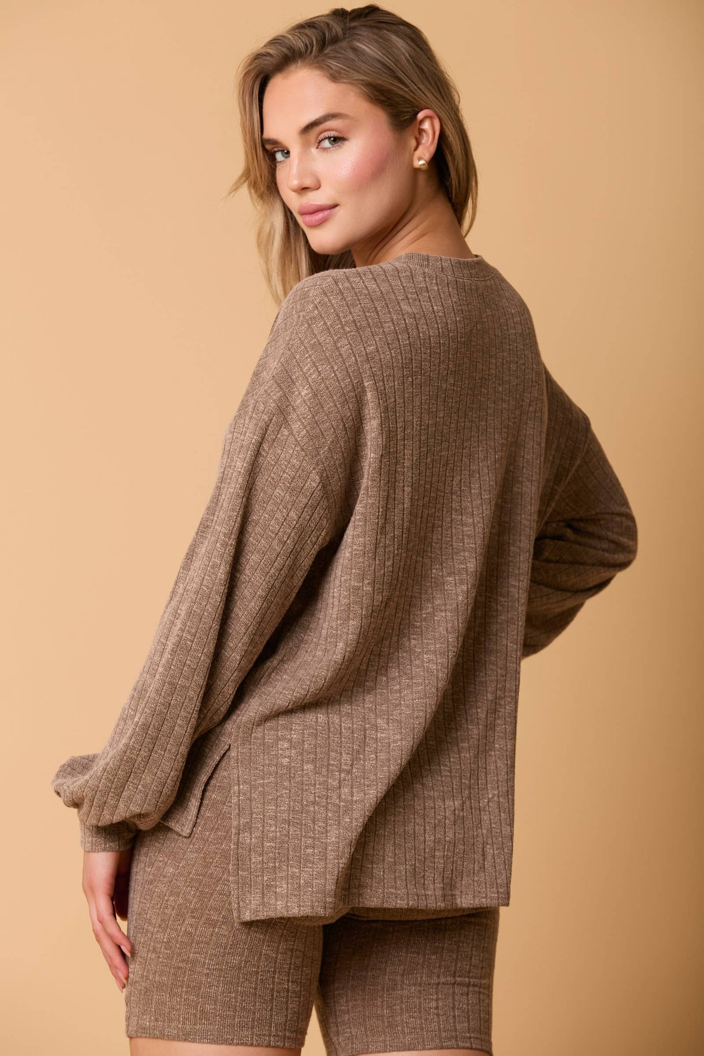 Rib Knit Loose Fit Ballon Sleeve Top - BAY WINDOW