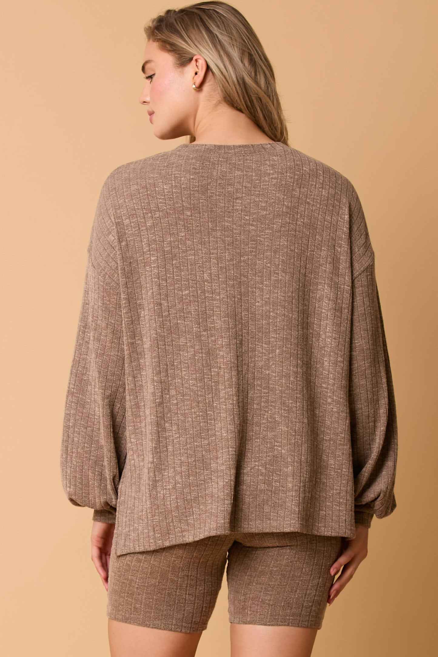 Rib Knit Loose Fit Ballon Sleeve Top - BAY WINDOW