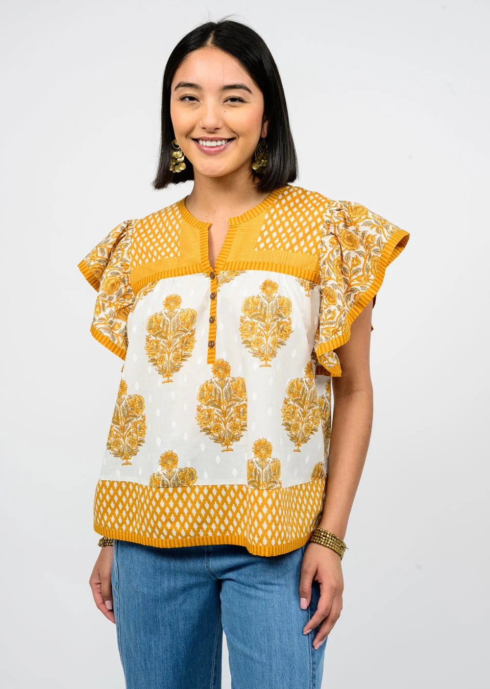 Patched Patterns Top - Gold - BAY WINDOW