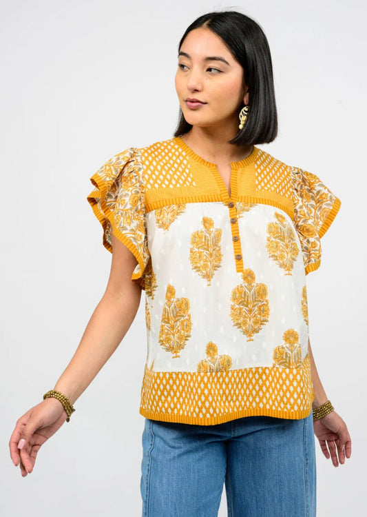 Patched Patterns Top - Gold - BAY WINDOW