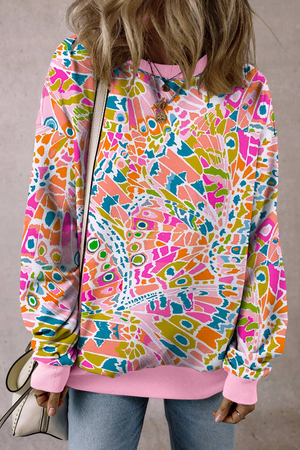 Loose Drop Shoulder Abstract Printed Sweatshirt - BAY WINDOW