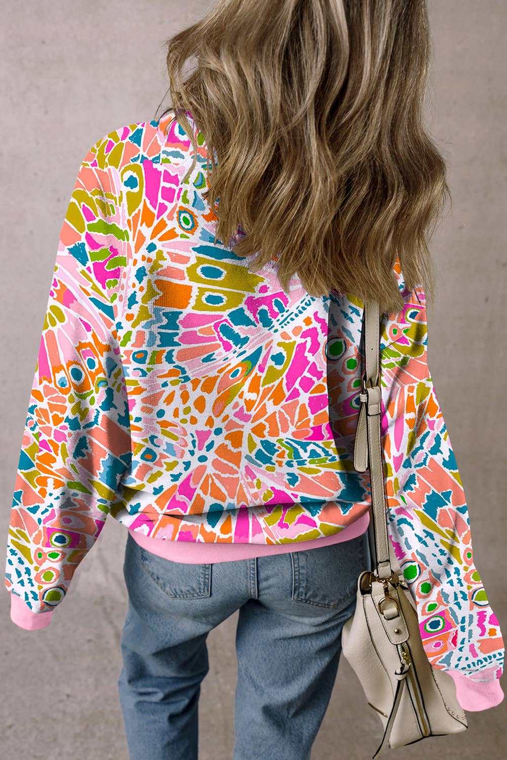 Loose Drop Shoulder Abstract Printed Sweatshirt - BAY WINDOW