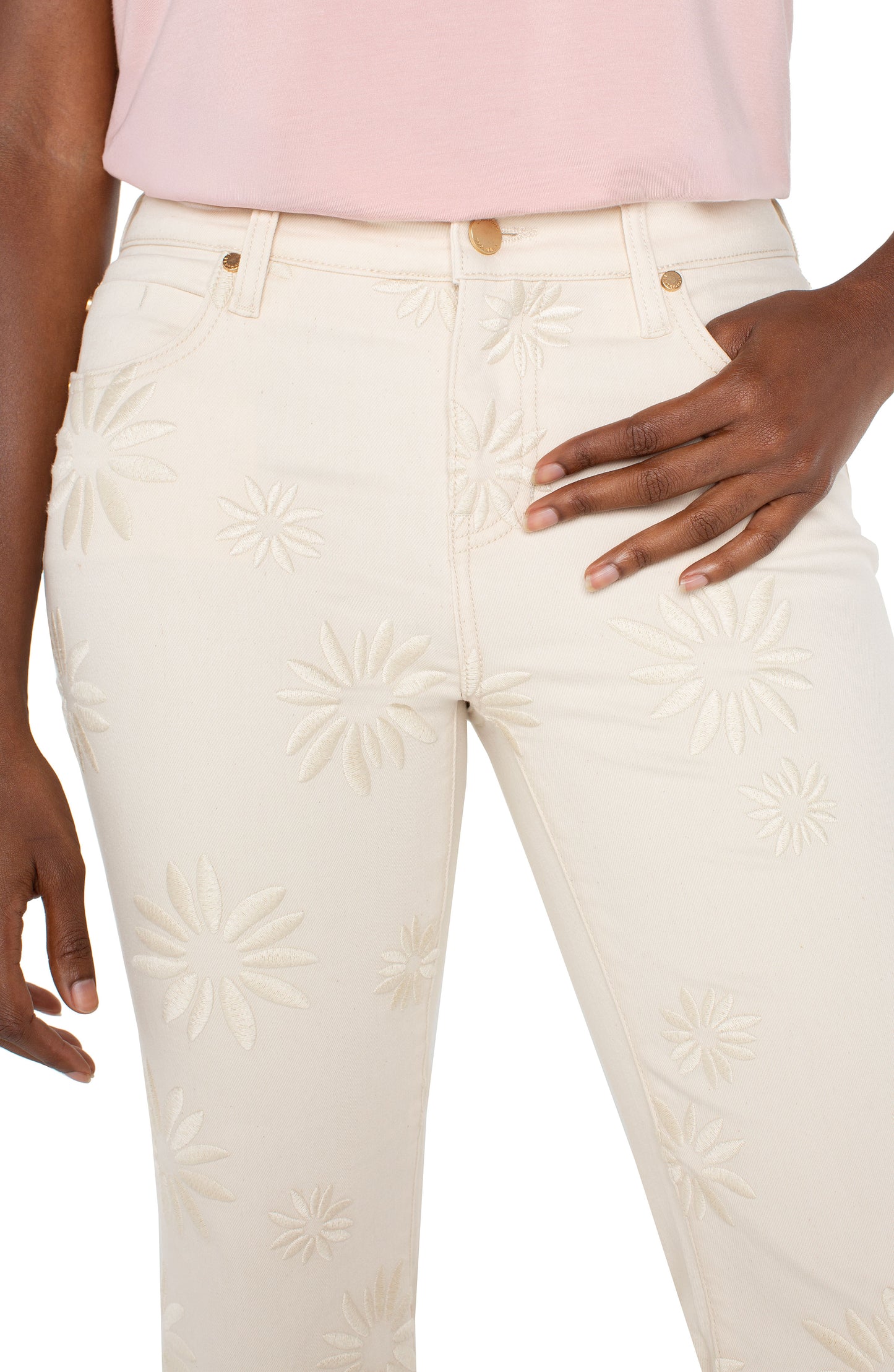 Hannah Crop Flare w/ Fray Hem - Ecru Abstract Flower - BAY WINDOW