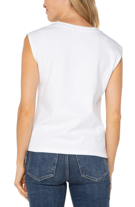 Cap Sleeve Dolman V Neck Knit Top with Embroidery - White - BAY WINDOW