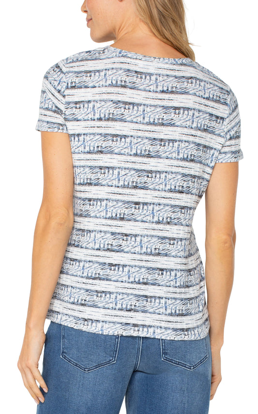 Short Sleeve Scoop Neck Knit Top w/ Miter Front - Indigo - BAY WINDOW