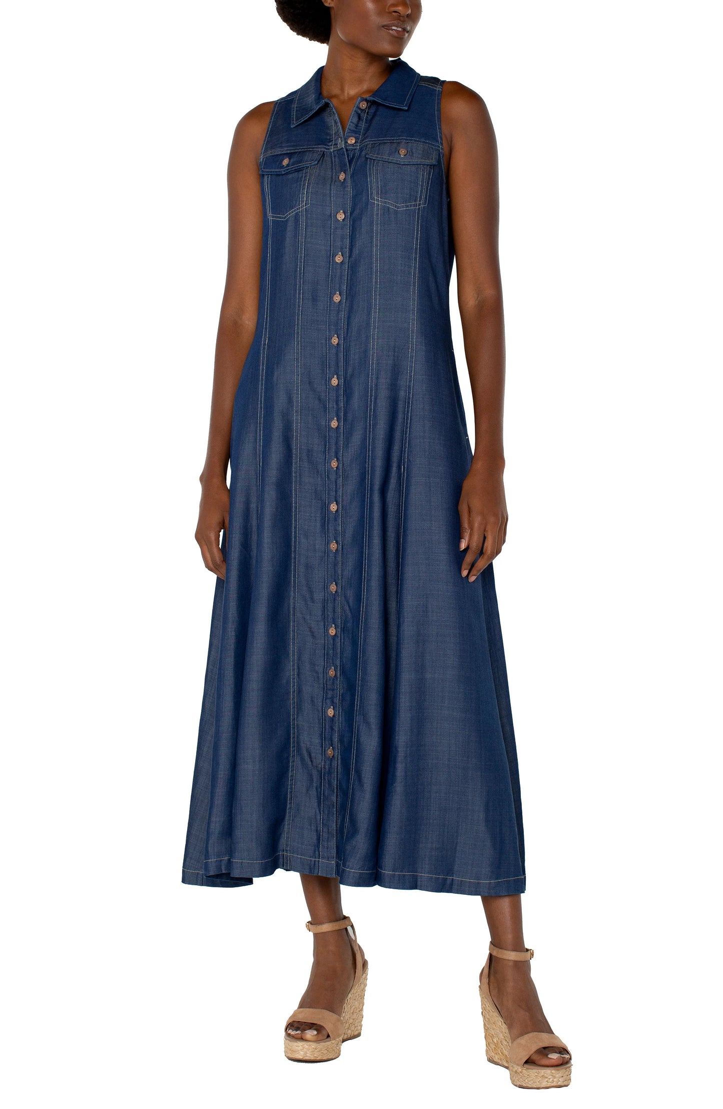 Sleeveless Button Down Maxi Dress 54" - Rinse Wash - BAY WINDOW
