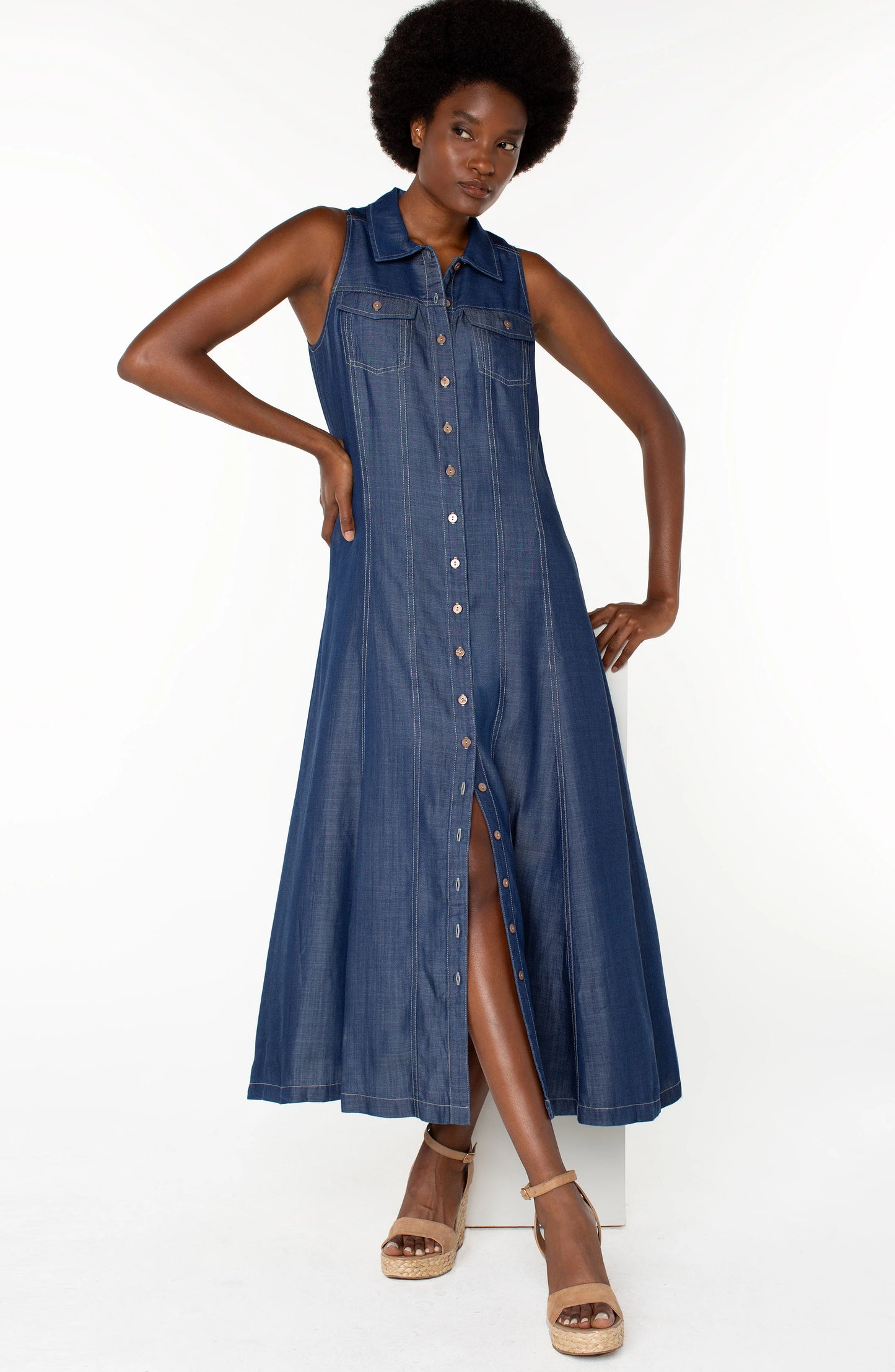 Sleeveless Button Down Maxi Dress 54" - Rinse Wash - BAY WINDOW