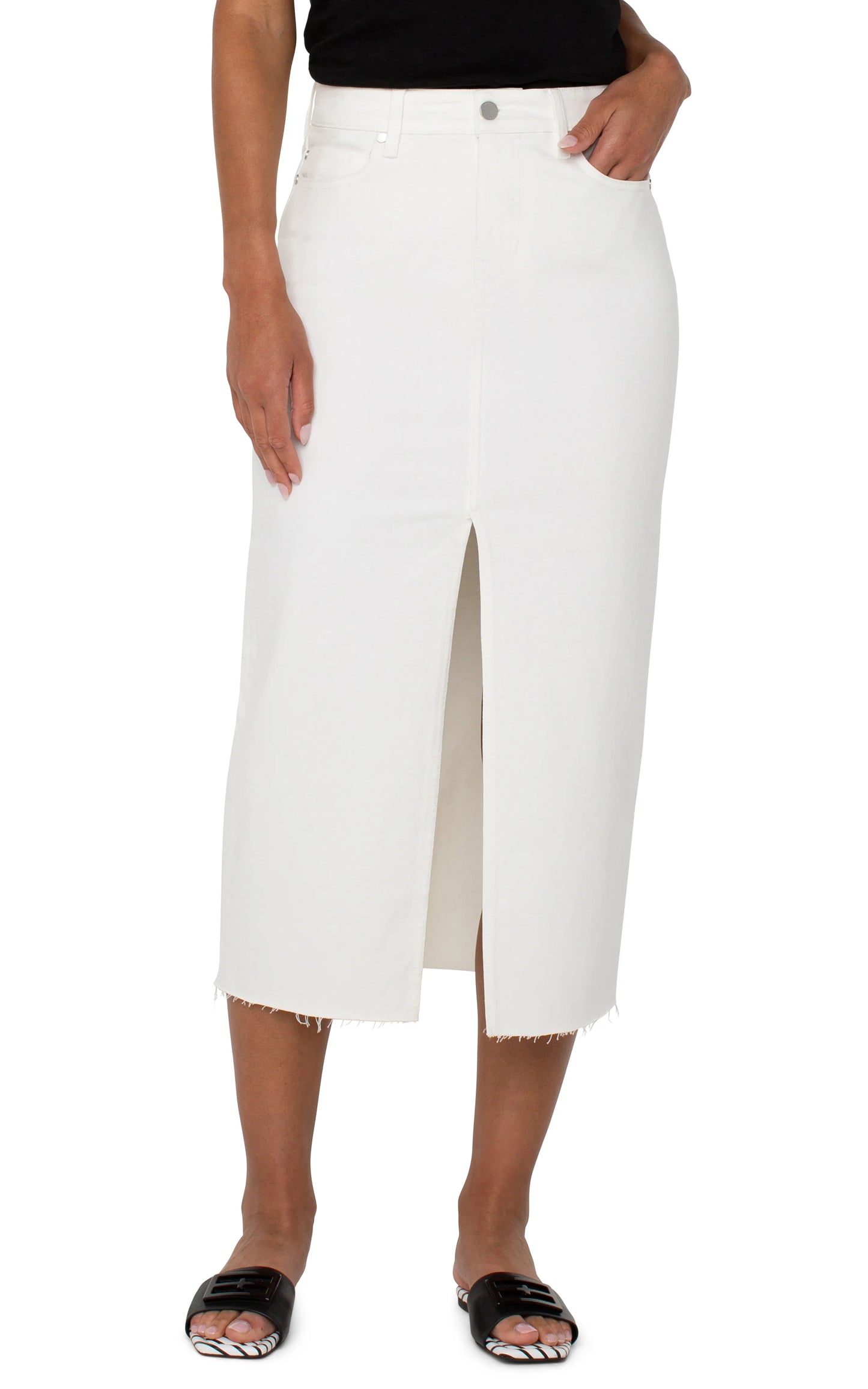 5 Pocket Front Slit Maxi Skirt 35.5" Inseam - Bone White - BAY WINDOW