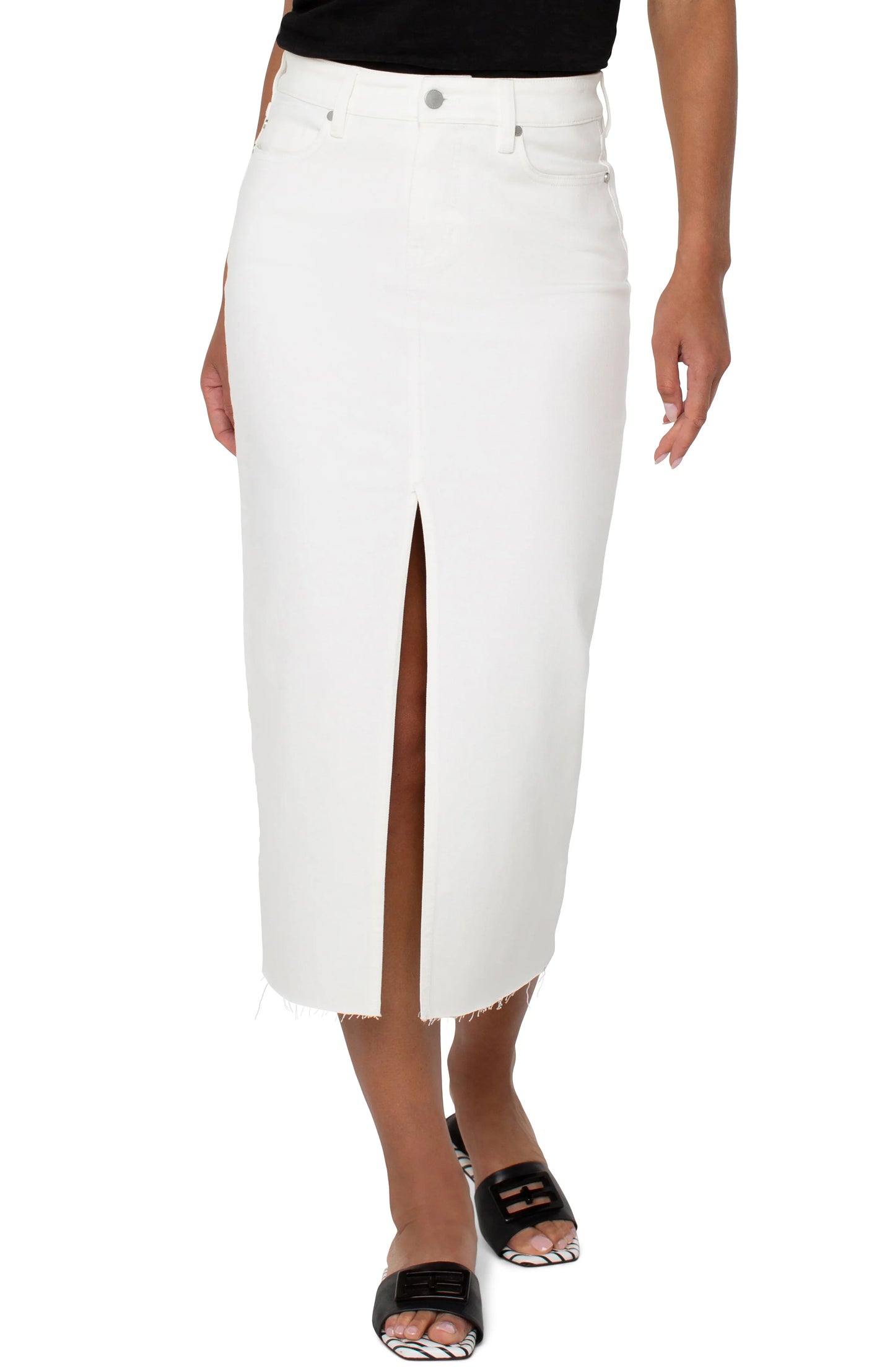 5 Pocket Front Slit Maxi Skirt 35.5" Inseam - Bone White - BAY WINDOW