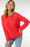 Long Sleeve Boat Neck Scallop Hem Sweater - Pink/Red Stripe - BAY WINDOW