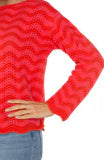 Long Sleeve Boat Neck Scallop Hem Sweater - Pink/Red Stripe - BAY WINDOW