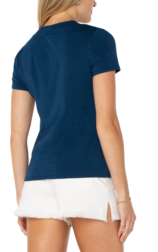 Short Sleeve Knit Tee w/ Placket - Celestial Navy - BAY WINDOW