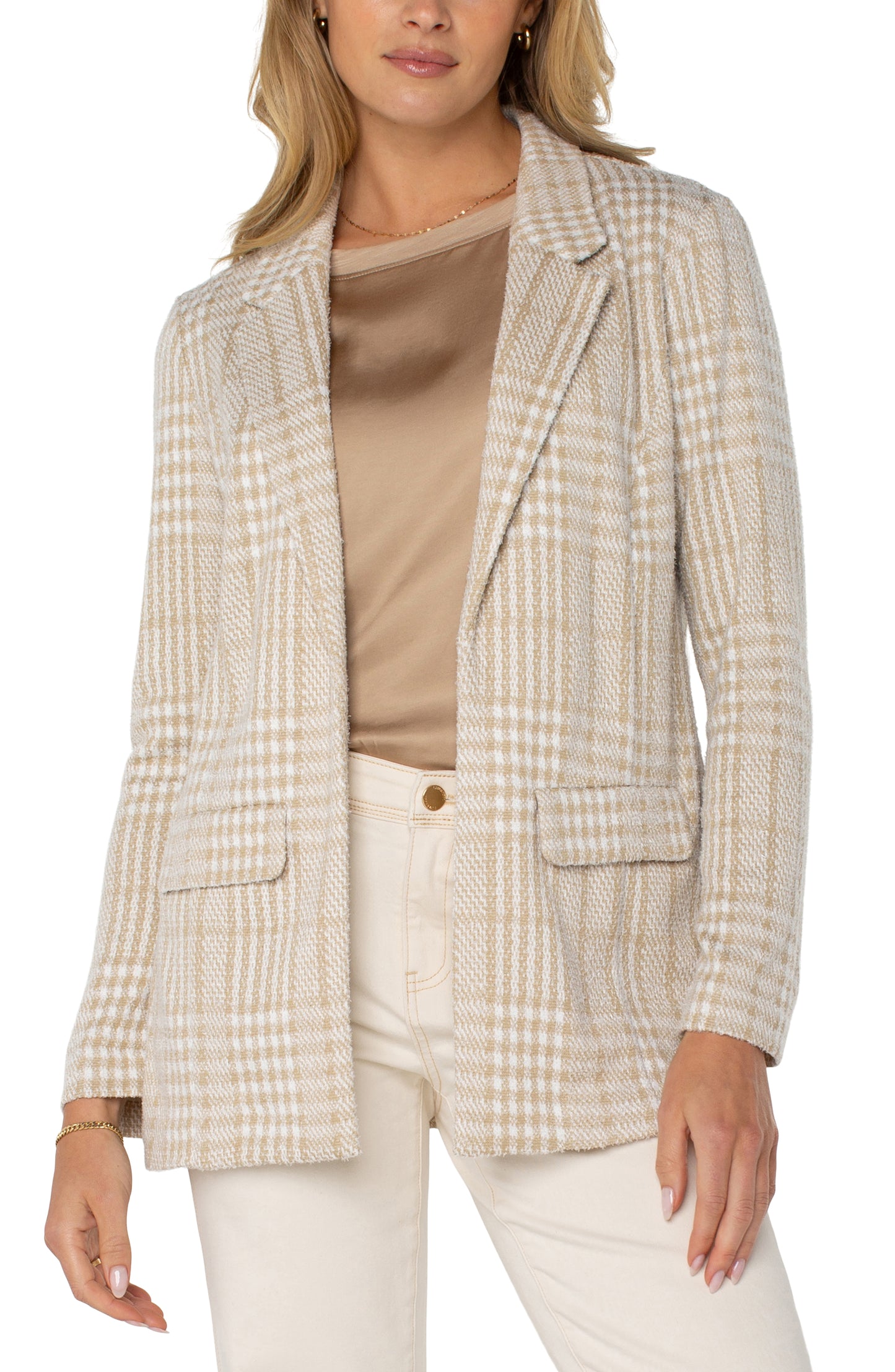 Boyfriend Blazer - Cream/Tan Plaid - BAY WINDOW