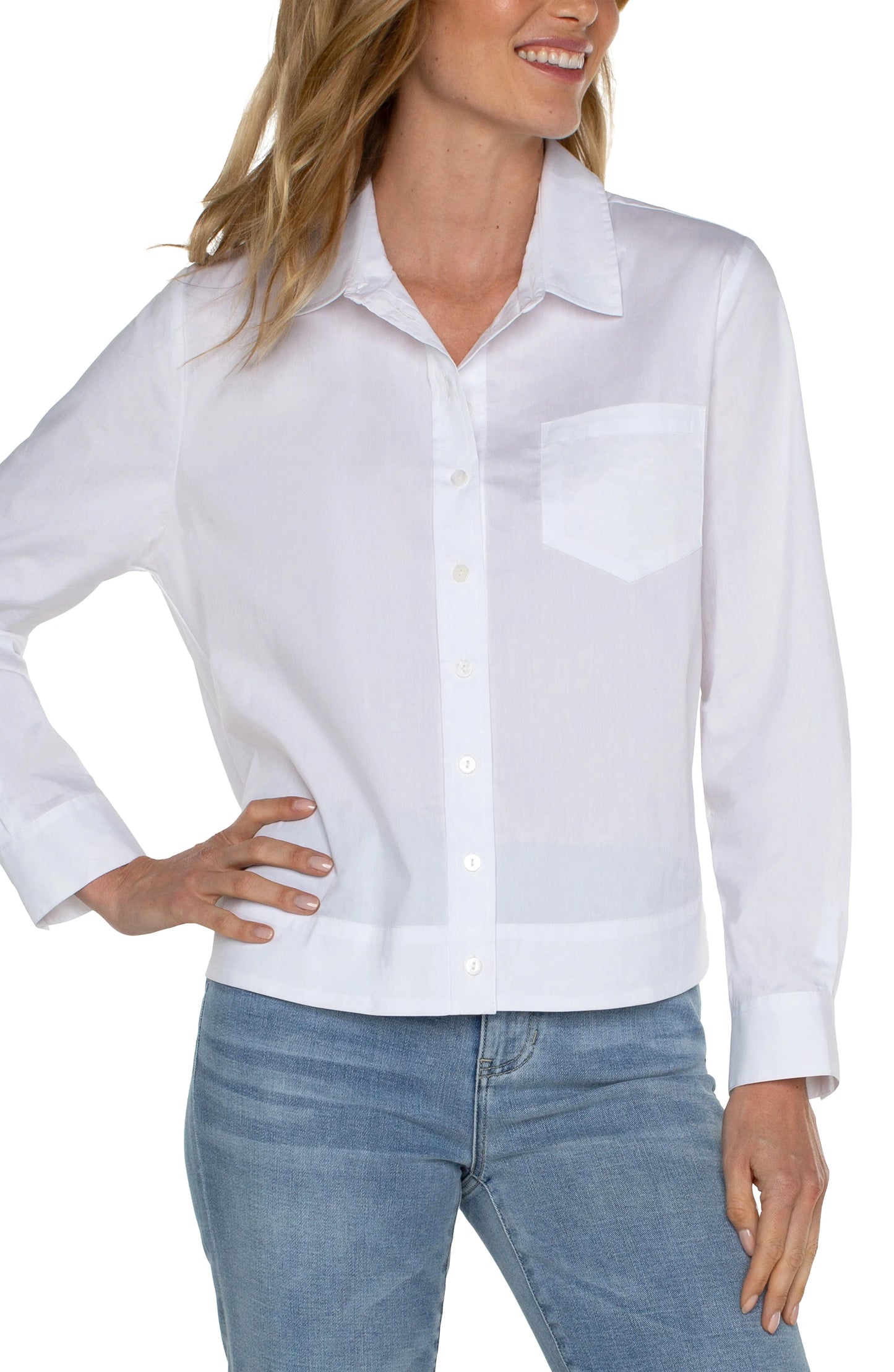 Button Front Shirt with Elastic Back Waist - BAY WINDOW