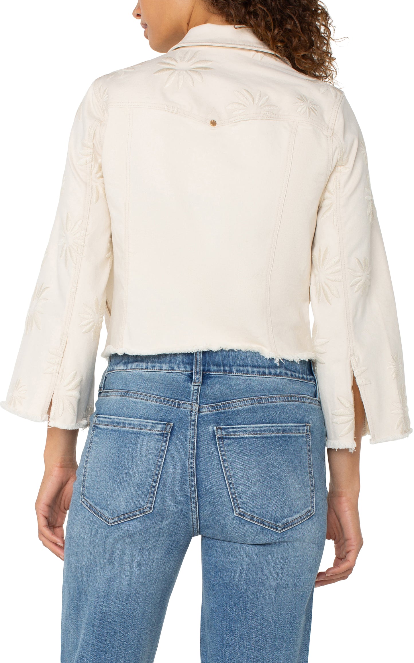 Jacket w/ Fray Hem & Wide Sleeve - Ecru Abstract Flower - BAY WINDOW