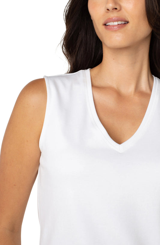 Sleeveless V Neck Knit Top - White - BAY WINDOW