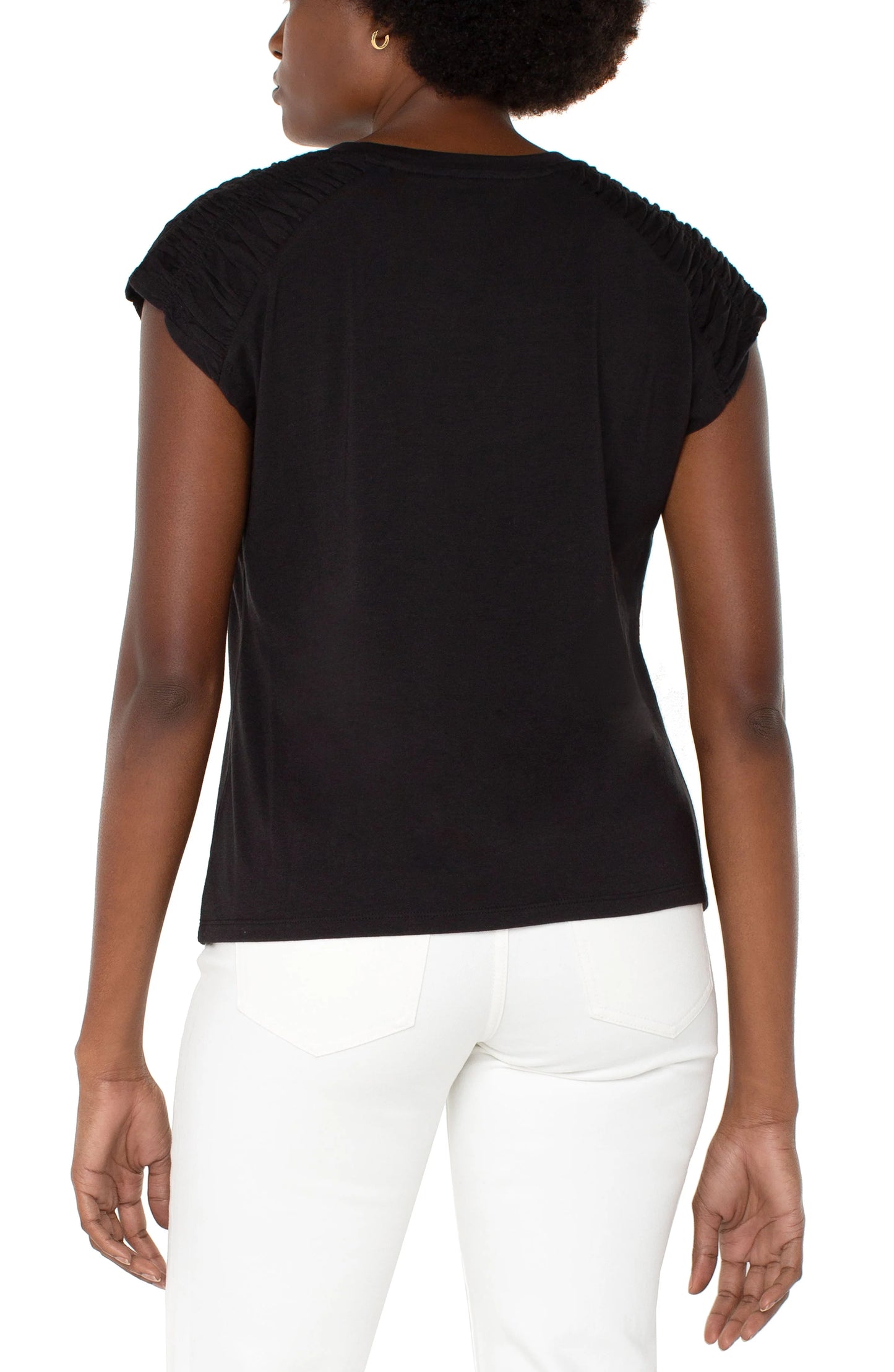 Smocked Shoulder Raglan Knit Top - Black - BAY WINDOW