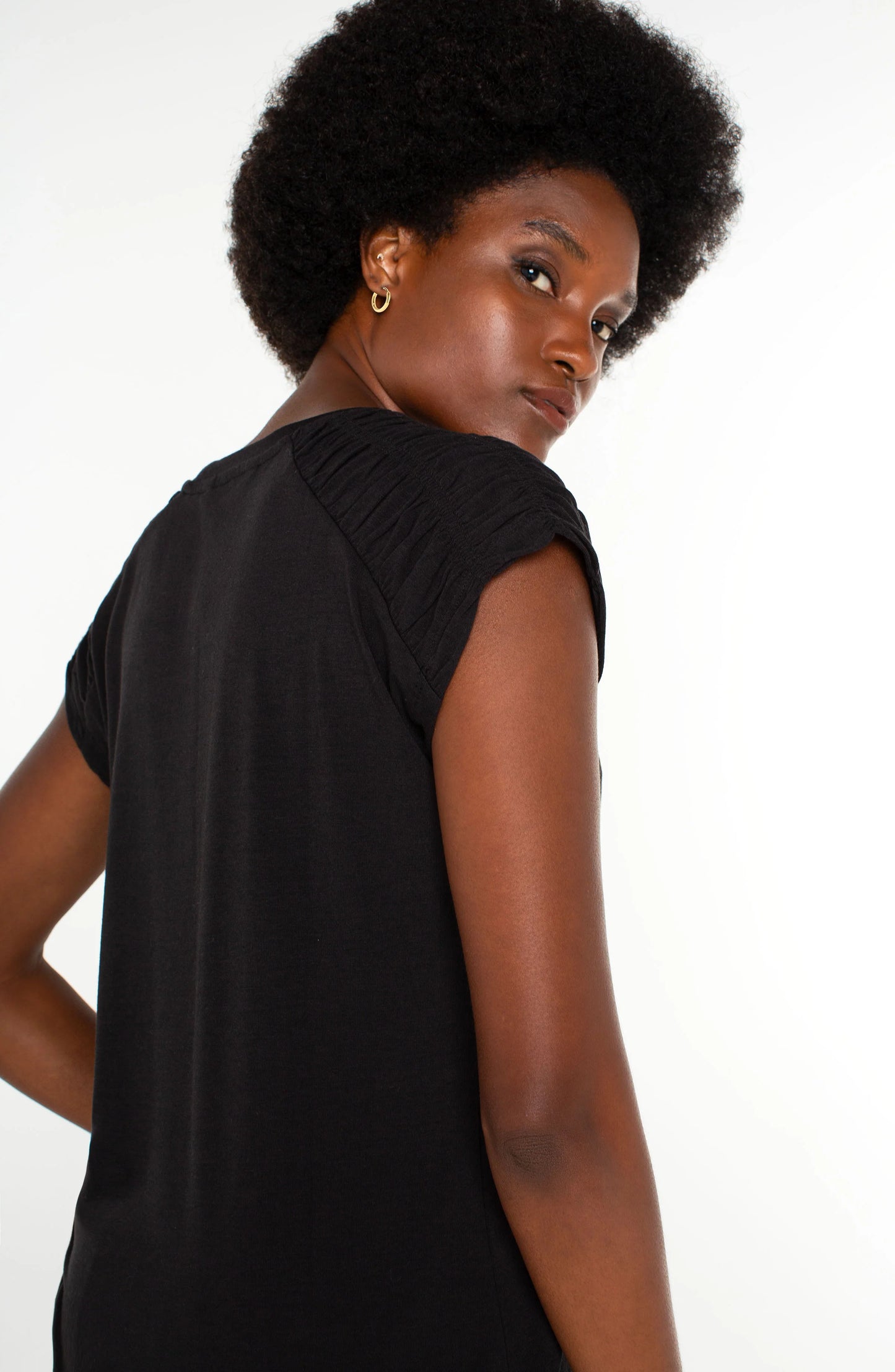 Smocked Shoulder Raglan Knit Top - Black - BAY WINDOW