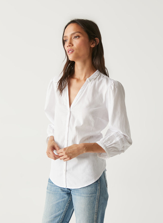 Jette 3/4 Puff Sleeve Button Down - BAY WINDOW