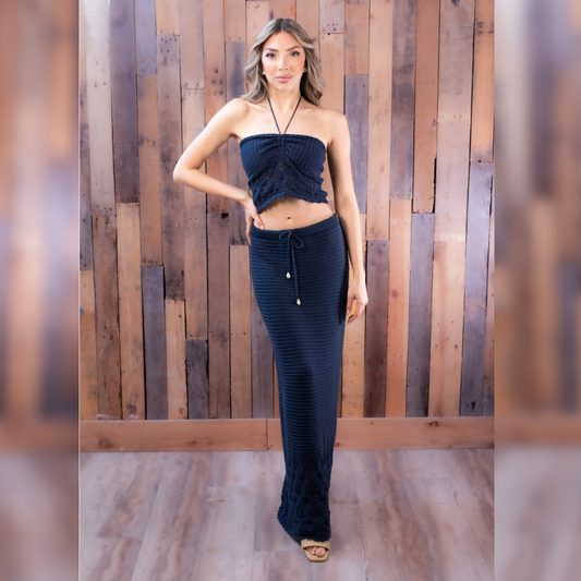 Navy Crochet Maxi Skirt - BAY WINDOW