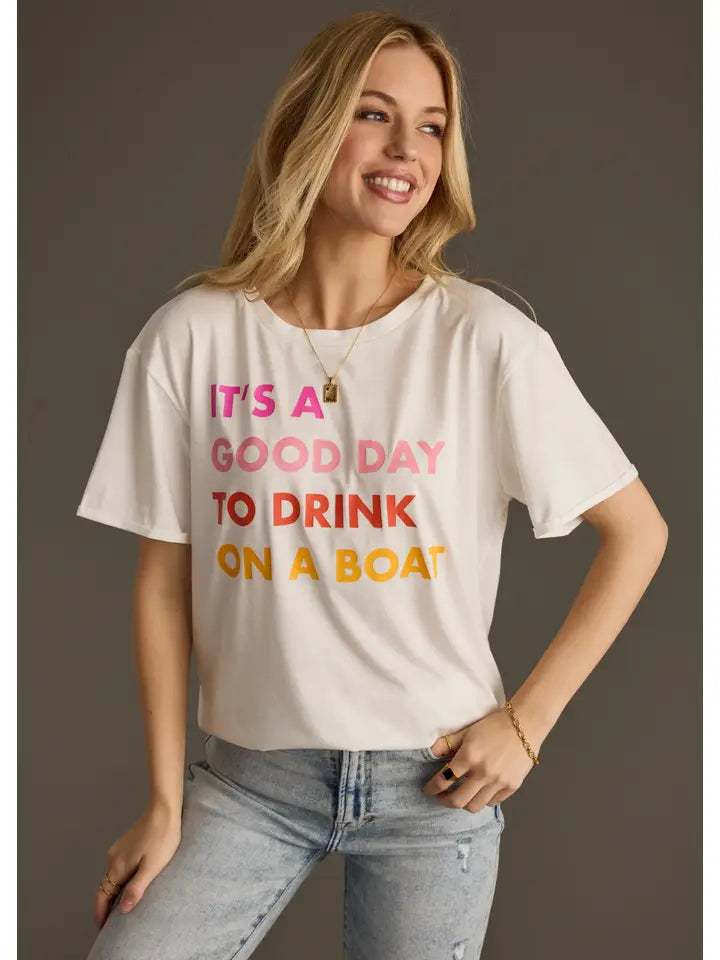 Drink on a Boat Tee - White - BAY WINDOW