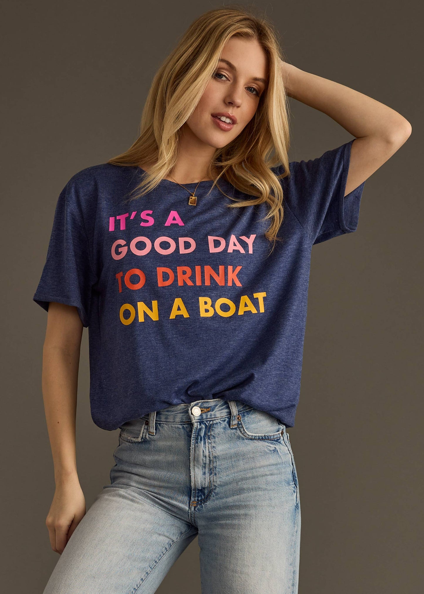 Navy Drink On A Boat Tee - BAY WINDOW