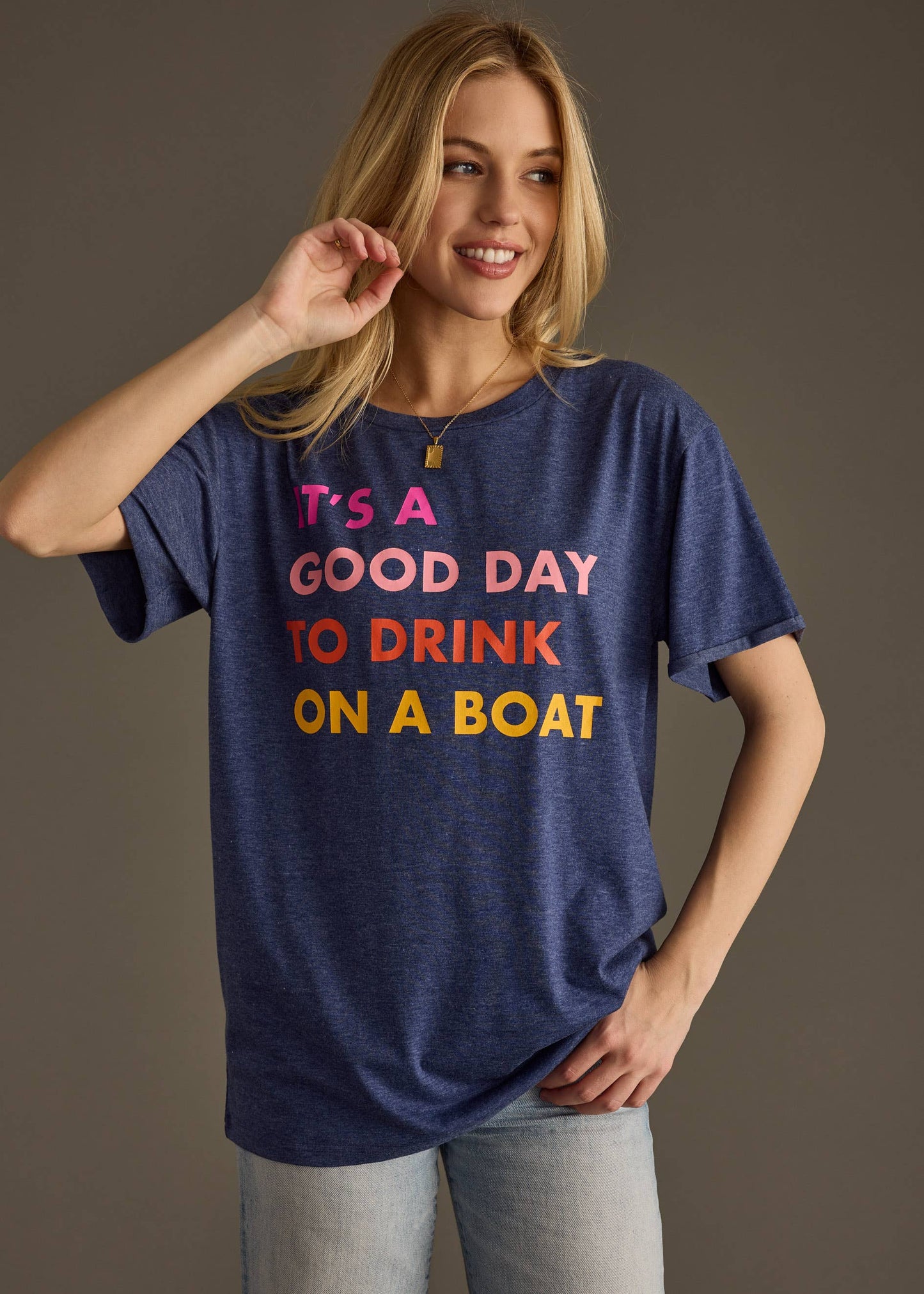 Navy Drink On A Boat Tee - BAY WINDOW