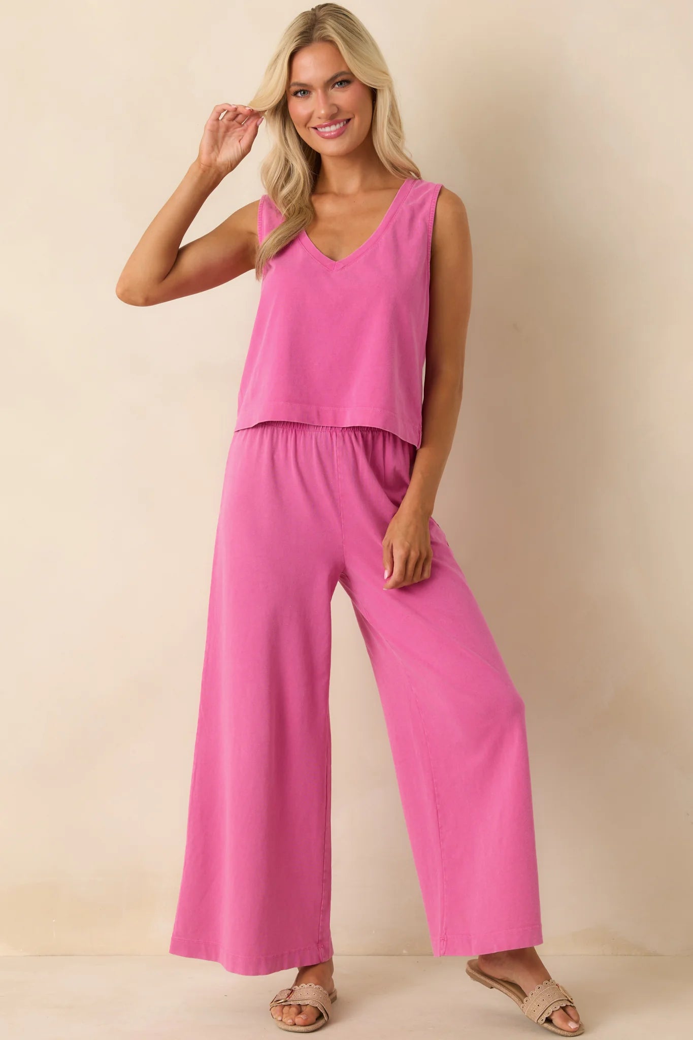 Sloane V-Neck Top - Island Pink
