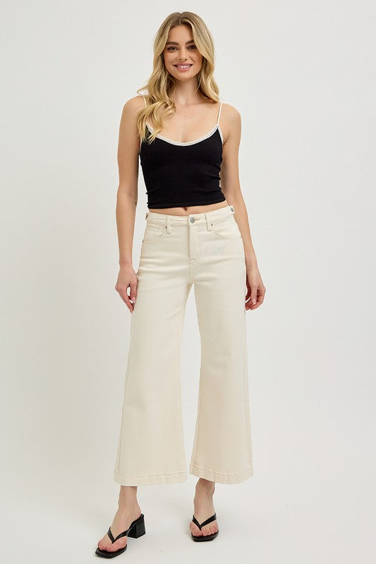 TC High Rise Crop Wide Adjustable WB Pants - Ivory - BAY WINDOW