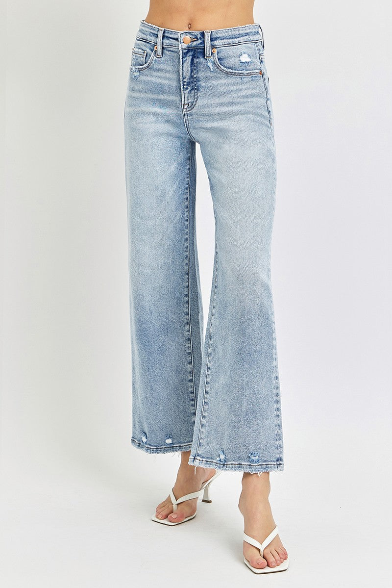 Tummy Control High Rise Crop Wide Jeans - BAY WINDOW