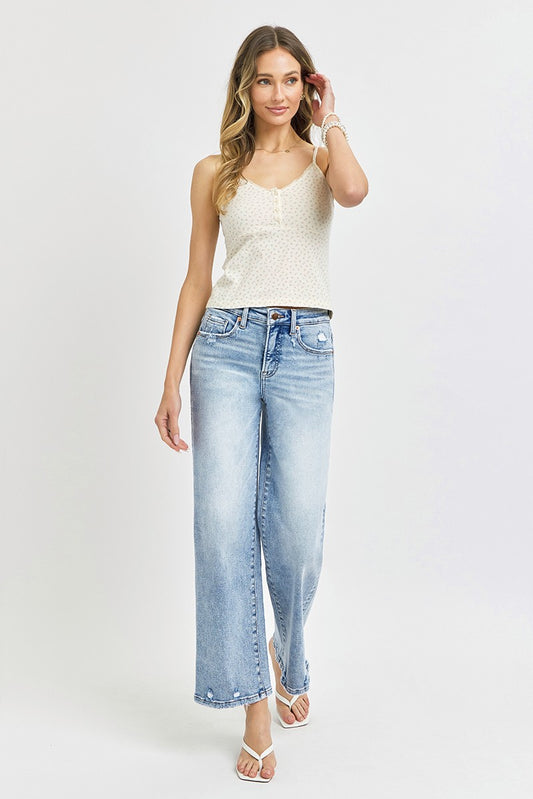 Tummy Control High Rise Crop Wide Jeans - BAY WINDOW