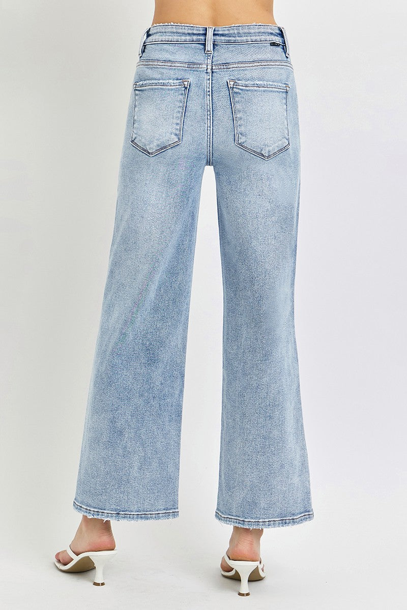 Tummy Control High Rise Crop Wide Jeans - BAY WINDOW