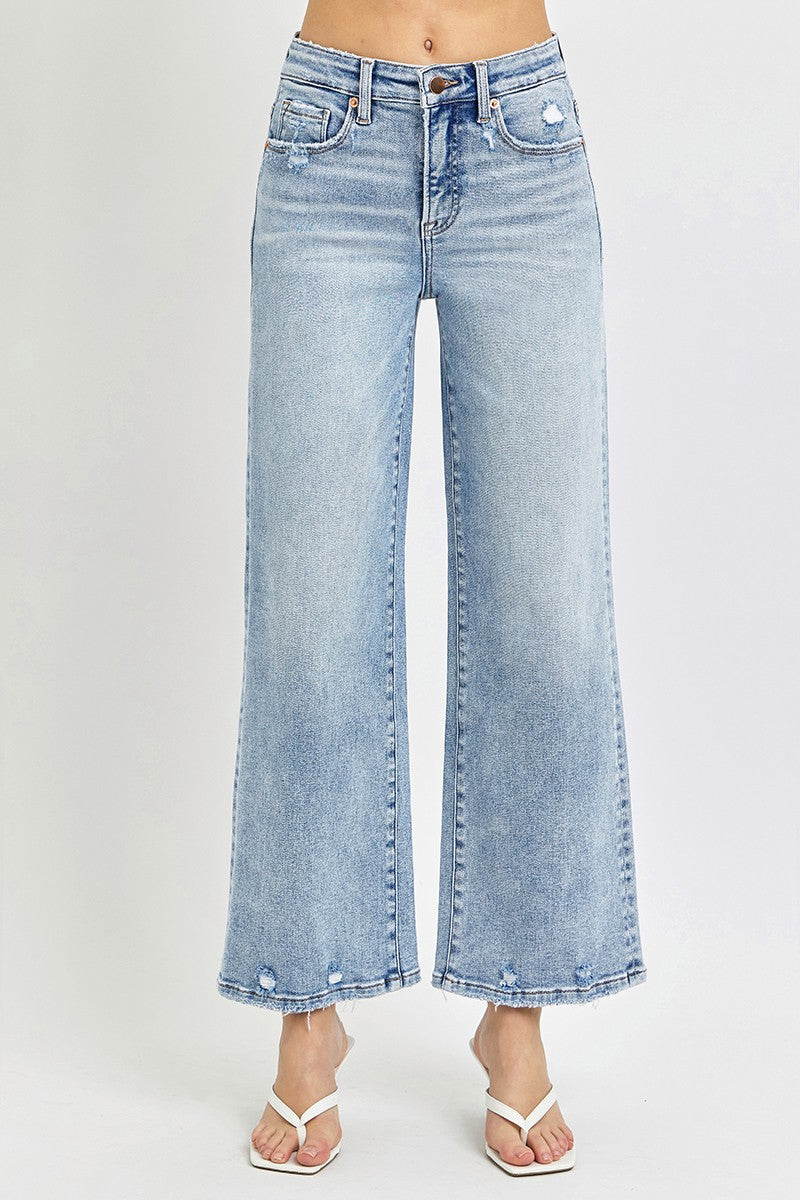 Tummy Control High Rise Crop Wide Jeans - BAY WINDOW