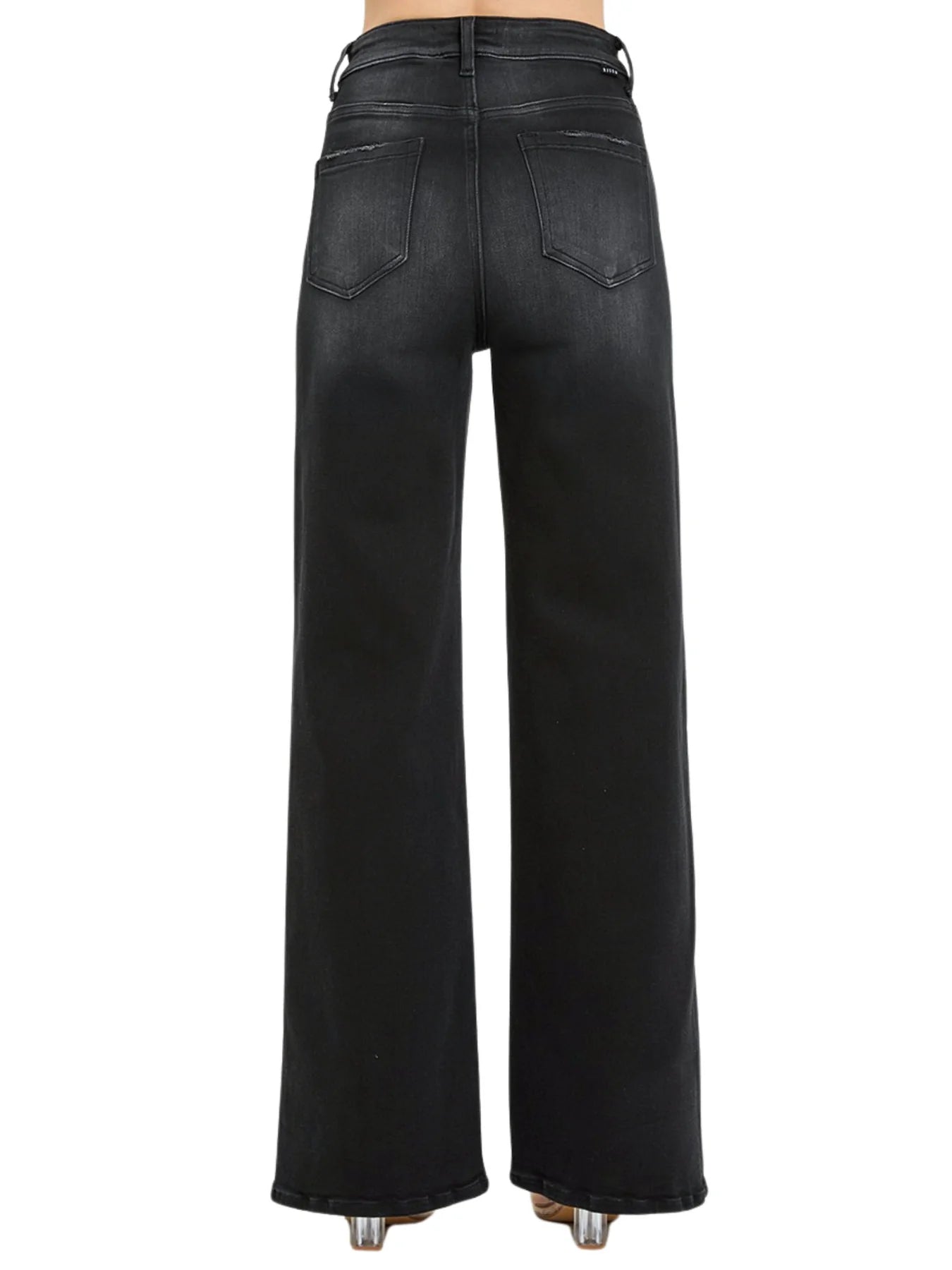 High Rise Distressed Detail Wide Leg Jeans - BAY WINDOW