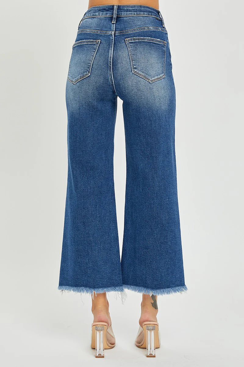 High Rise Cropped Wide Leg Frayed Jeans - BAY WINDOW