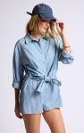 Market Day Shirt Style Layered Romper - Blue/White - BAY WINDOW