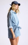 Market Day Shirt Style Layered Romper - Blue/White - BAY WINDOW