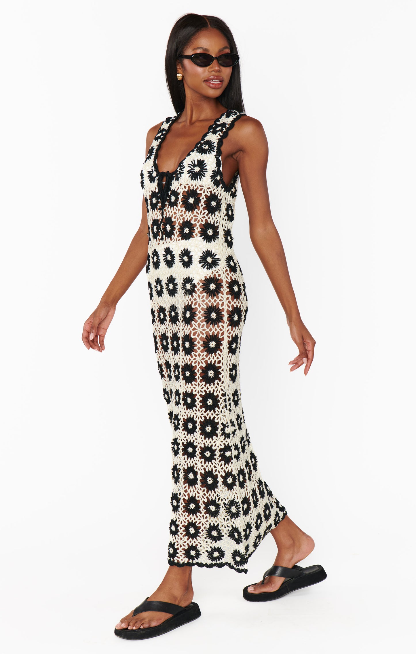 Vacay Tank Coverup - Checkers Floral Crochet - BAY WINDOW