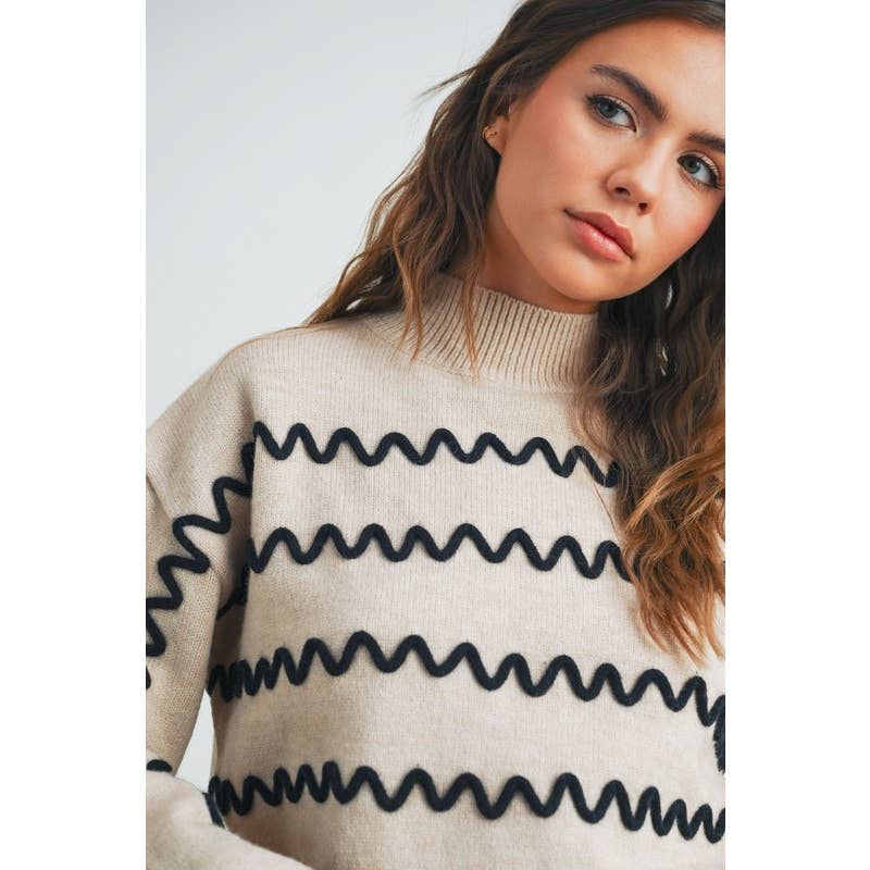 Wavy Stripe Turtleneck Sweater - BAY WINDOW