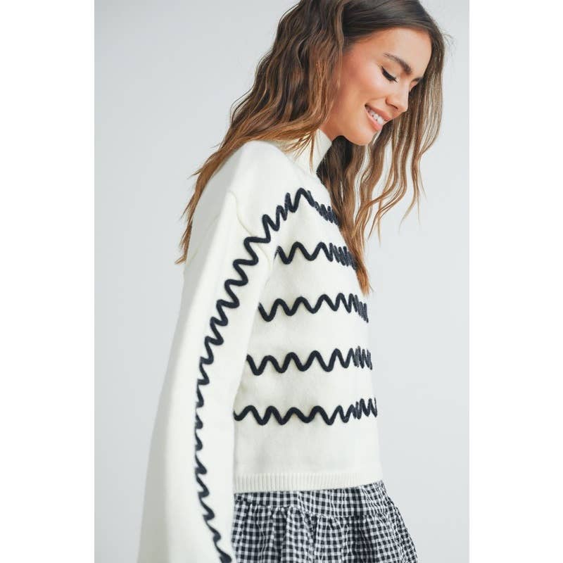 Wavy Stripe Turtleneck Sweater - BAY WINDOW