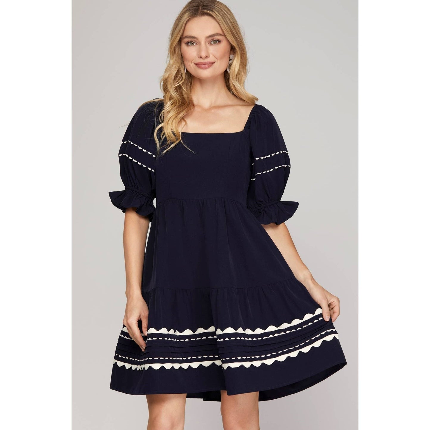 Ric Rac Trim Tiered Dress - BAY WINDOW
