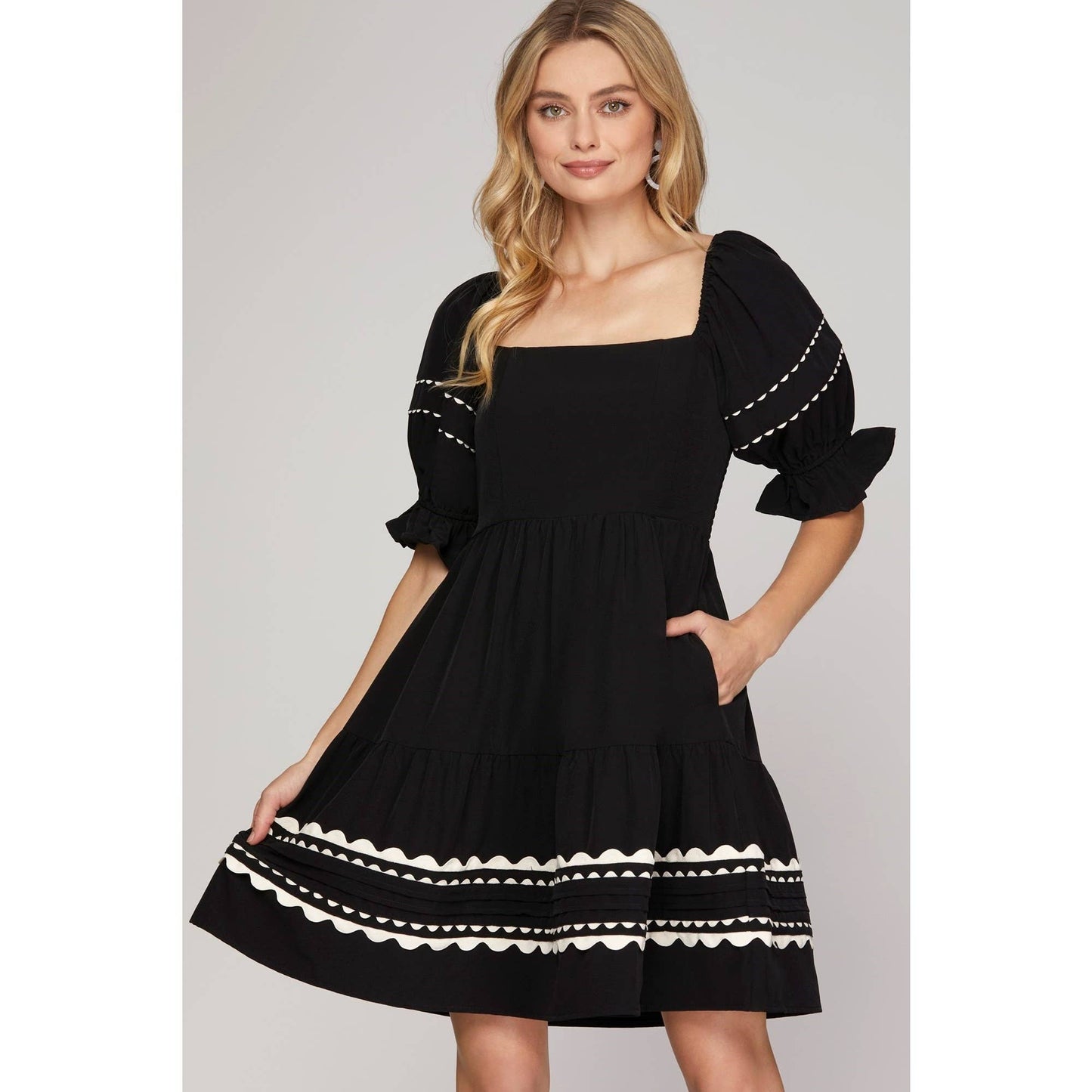 Ric Rac Trim Tiered Dress - BAY WINDOW