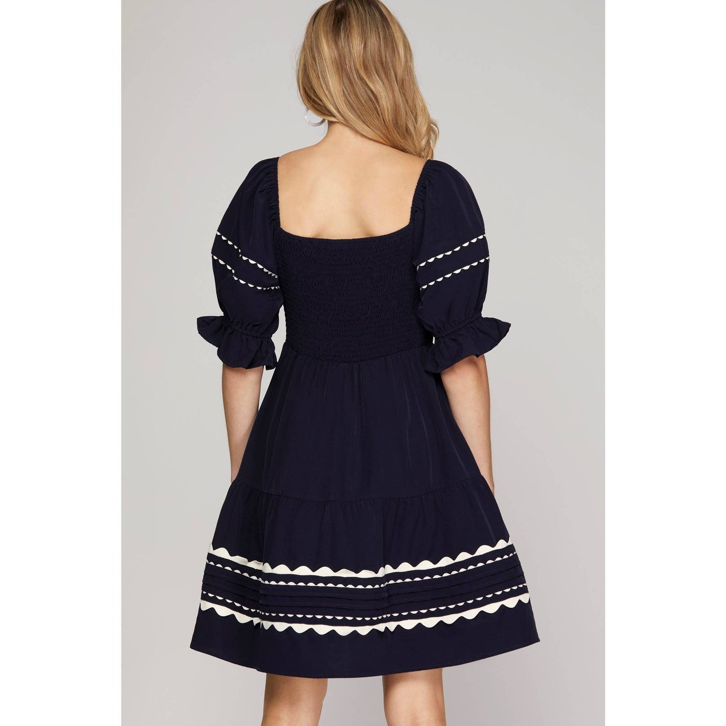 Ric Rac Trim Tiered Dress - BAY WINDOW