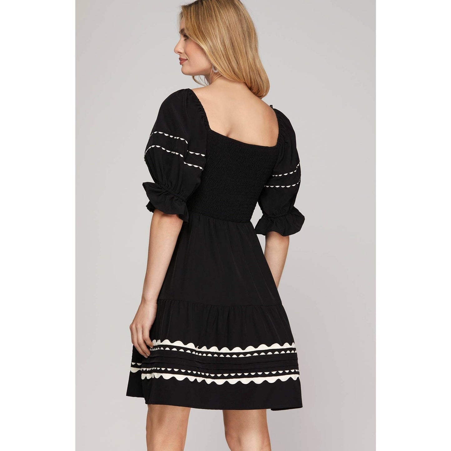 Ric Rac Trim Tiered Dress - BAY WINDOW