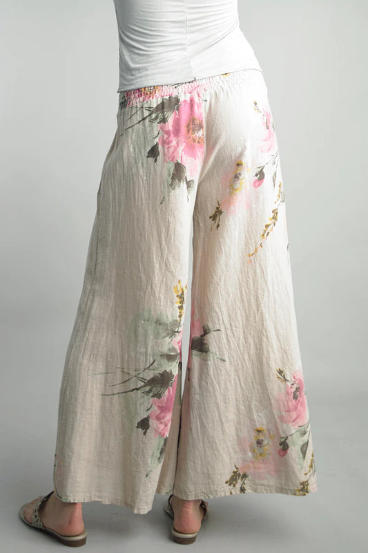 Printed Linen Palazzo - Beige - BAY WINDOW