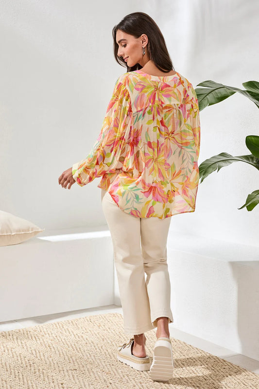 Flowy Dolman Sleeve Blouse w/ Self-Covering Buttons - Rosesilk