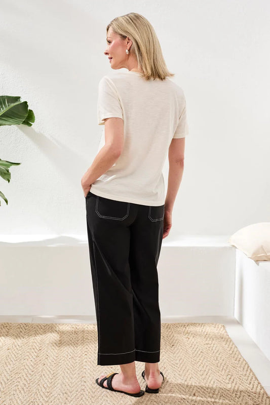 S/S Crew Neck Top w/ Placement Print - Canvas