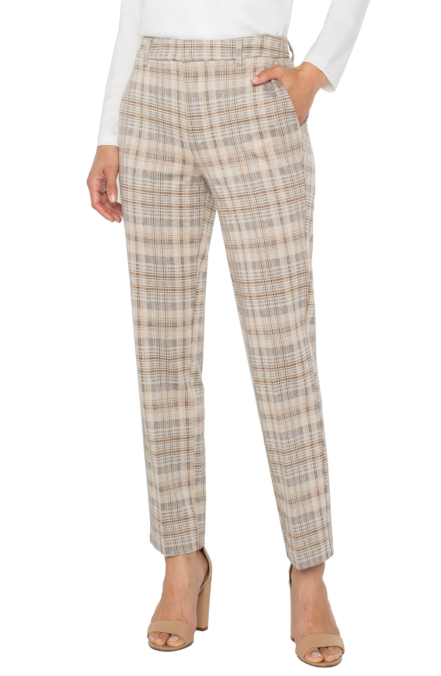 High Rise Kelsey Trouser - Khaki/Cream Campbell Plaid