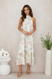 Vine Floral Mock Neck Maxi Dress