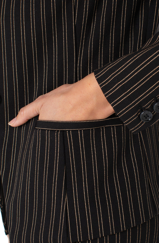 Collarless Fitted Blazer - Ticking Stripe Print - BAY WINDOW